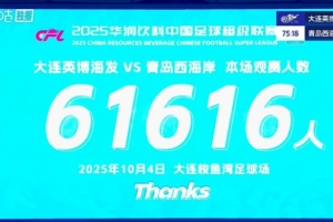球市火爆！大連英博主場對陣青島西海岸 共有61616人來到現場觀戰