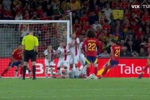 精彩！奧亞薩瓦爾任意球直接爆射破門！西班牙2-0領先格魯吉亞！